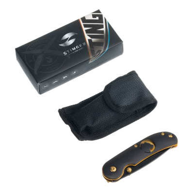 Нож складной Stinger, 70 мм, (чёрный), материал рукояти: сталь/дерево (чёрно-золотистый)