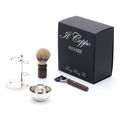 Бритвенный набор IL Ceppo: станок, помазок, подставка, чаша, алюминий/никелированная латунь, FUSION, натуральный ворс барсука BEST BADGER