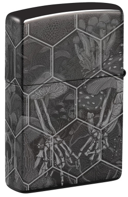 Зажигалка ZIPPO Mushroom Skulls с покрытием High Polish Black, латунь/сталь, черная, глянцевая, 38x13x57 мм